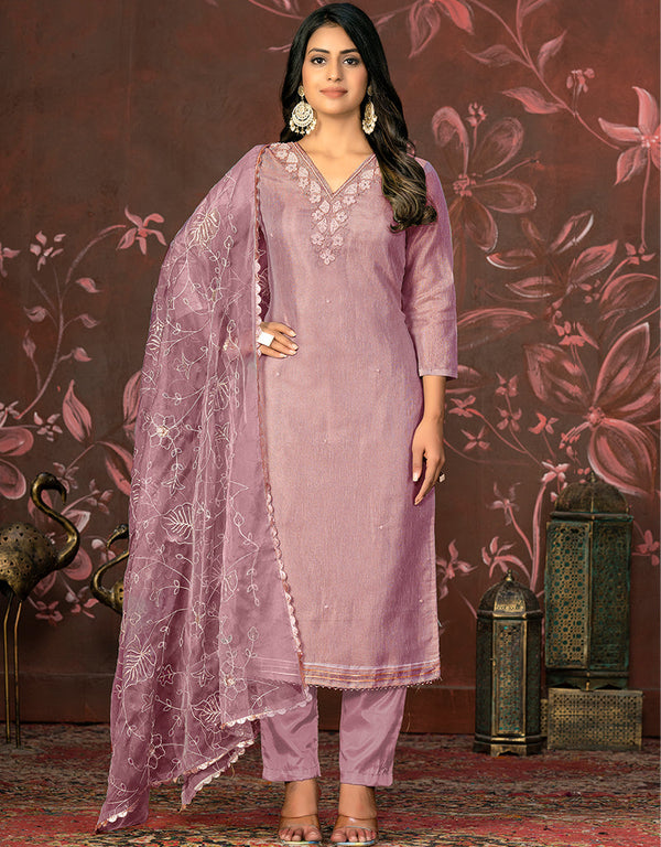 glamorous purple simmer cotton designer party wear heavy salwar suit collection with purple santoon 13598-acy3665 Front View